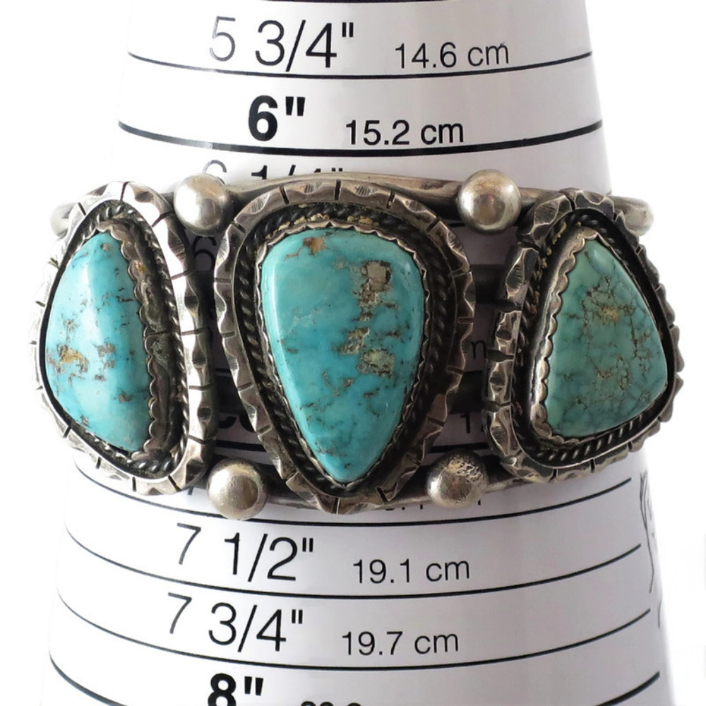Herman Smith Navajo Sterling and Turquoise Cuff - Picture 3 of 8